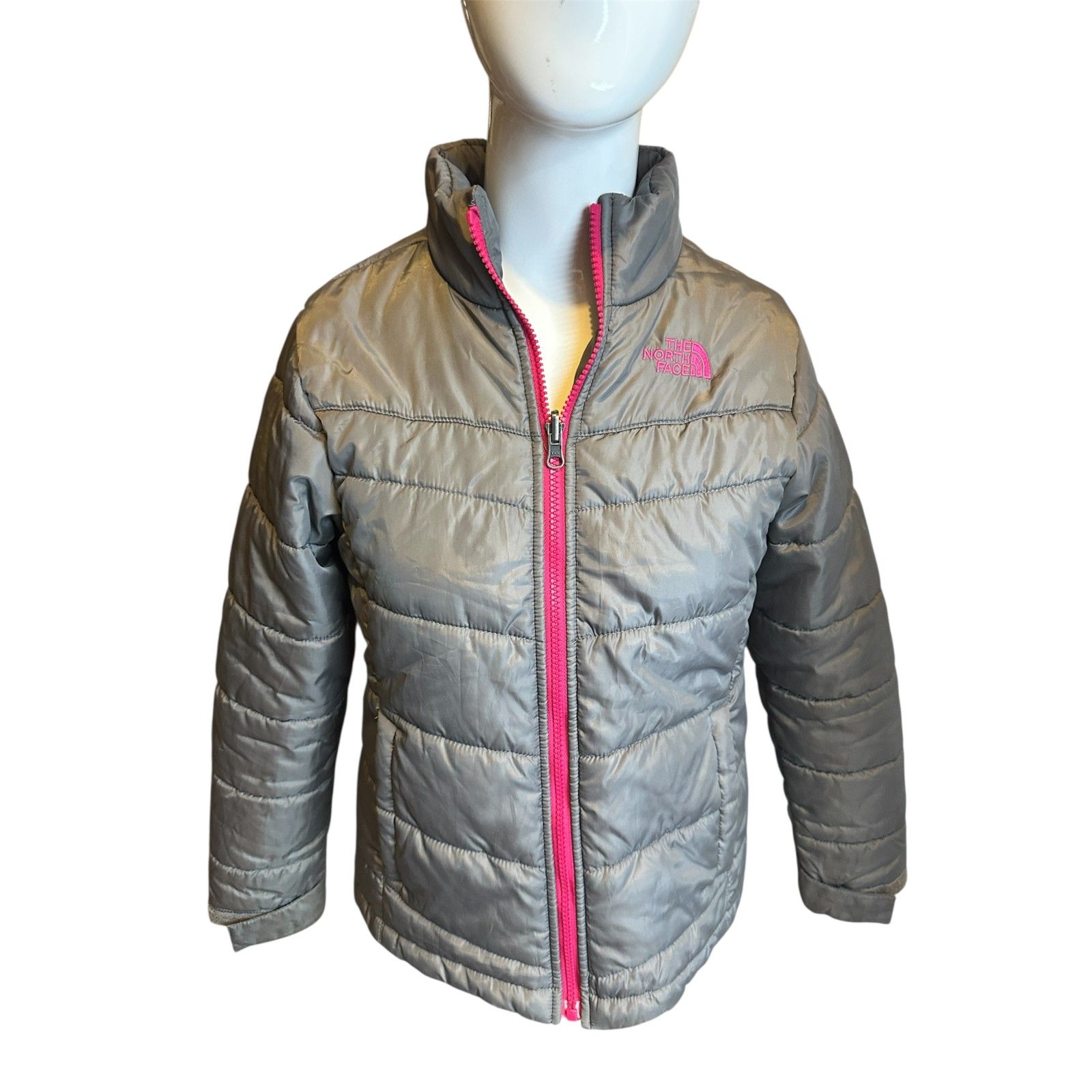 The North Face Kids Puffer Jacket Sz M* Zip Up & Pockets Gray As Is